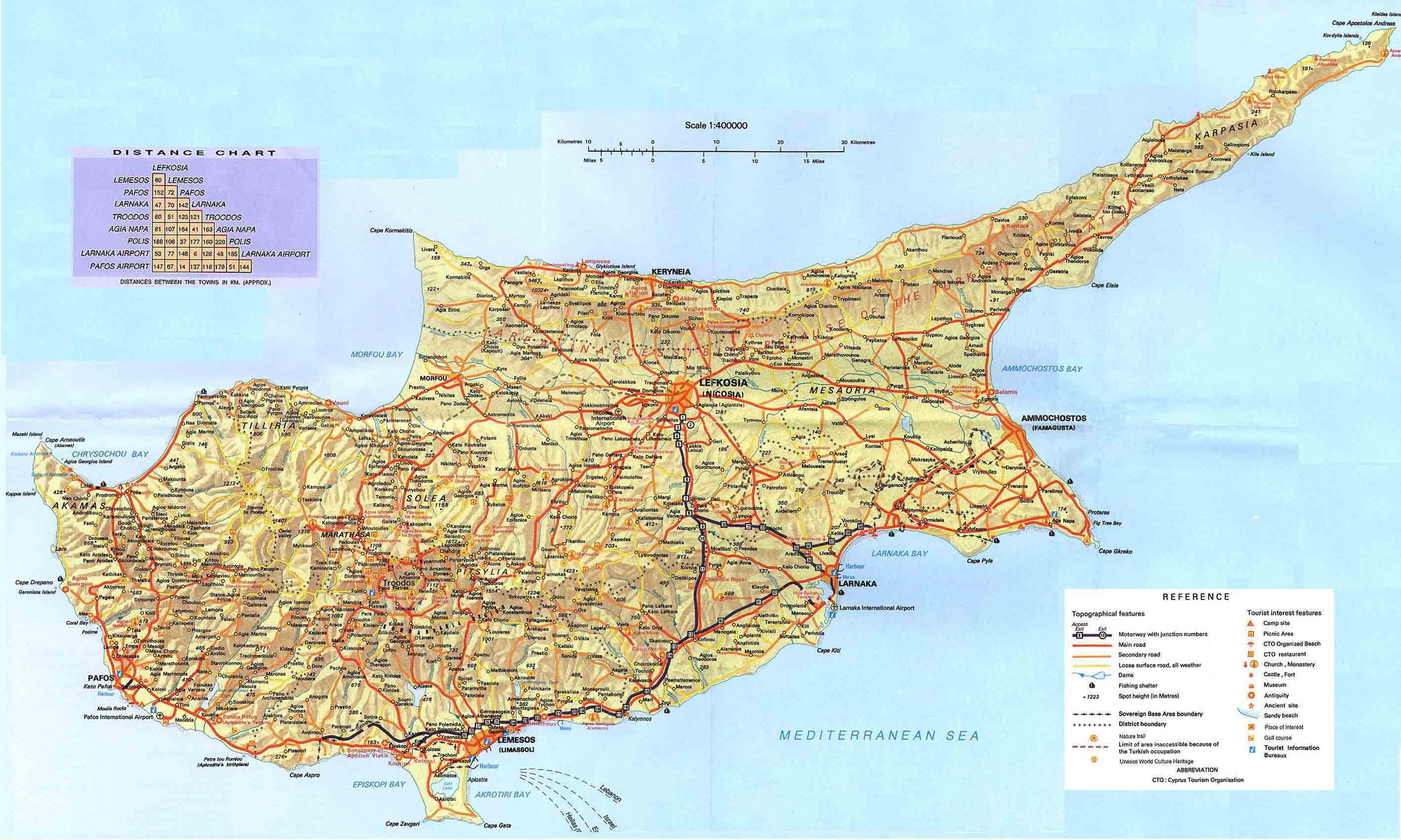 Cipru Harta TuristicÄƒ Cipru AtracÈ›ii Harta Europa De Sud Europa