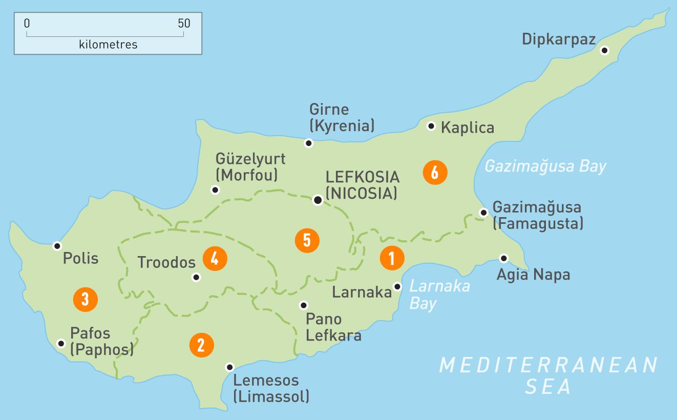 Cipru Regiuni HartÄƒ Harta Cipru Regiuni Europa De Sud Europa