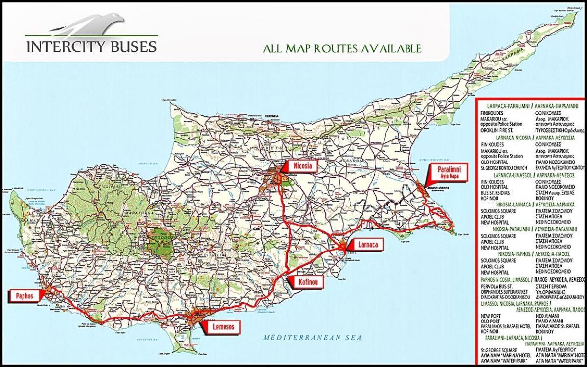 Cipru Autobuz HartÄƒ Cipru Harta Rutelor De Autobuz Europa De Sud Europa